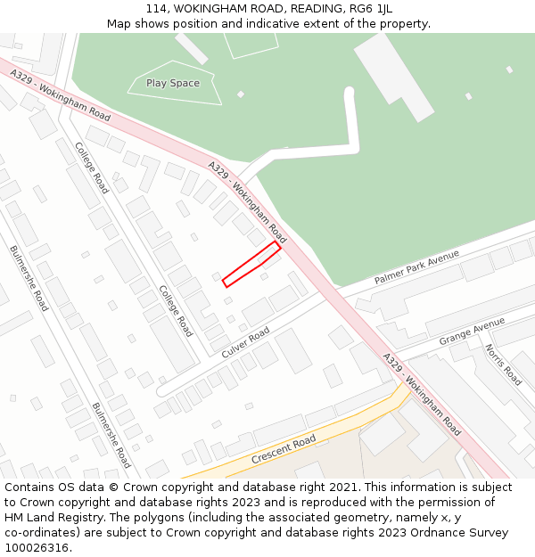 114, WOKINGHAM ROAD, READING, RG6 1JL: Location map and indicative extent of plot
