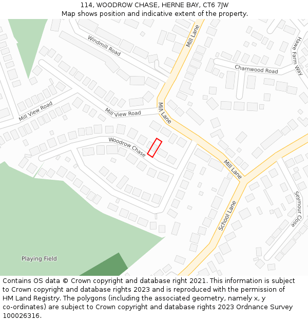 114, WOODROW CHASE, HERNE BAY, CT6 7JW: Location map and indicative extent of plot