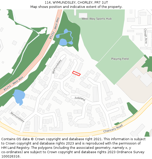 114, WYMUNDSLEY, CHORLEY, PR7 1UT: Location map and indicative extent of plot