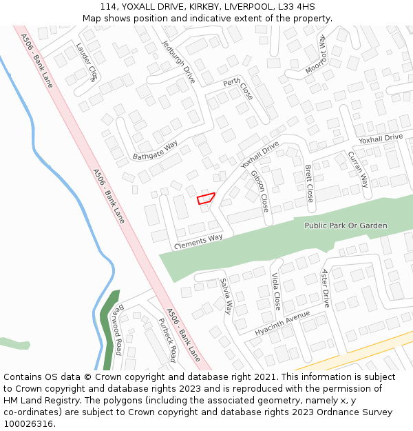 114, YOXALL DRIVE, KIRKBY, LIVERPOOL, L33 4HS: Location map and indicative extent of plot