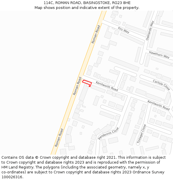 114C, ROMAN ROAD, BASINGSTOKE, RG23 8HE: Location map and indicative extent of plot