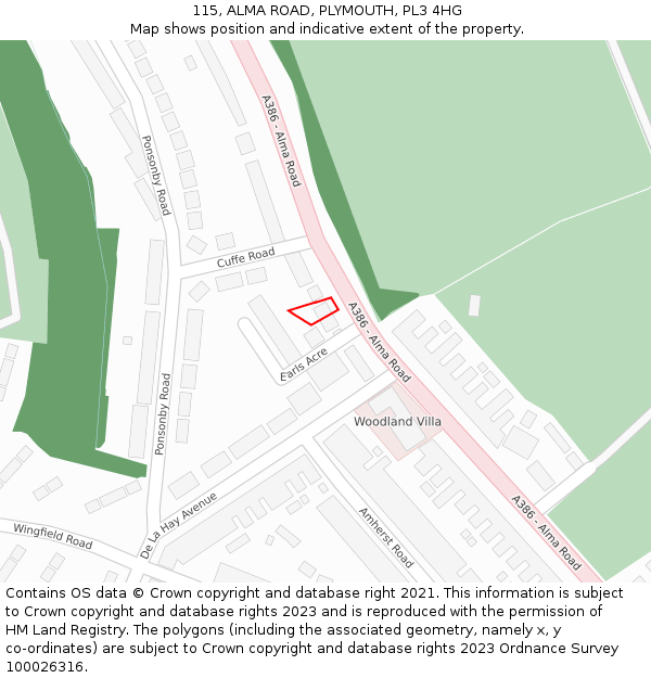 115, ALMA ROAD, PLYMOUTH, PL3 4HG: Location map and indicative extent of plot