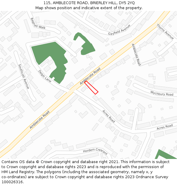 115, AMBLECOTE ROAD, BRIERLEY HILL, DY5 2YQ: Location map and indicative extent of plot