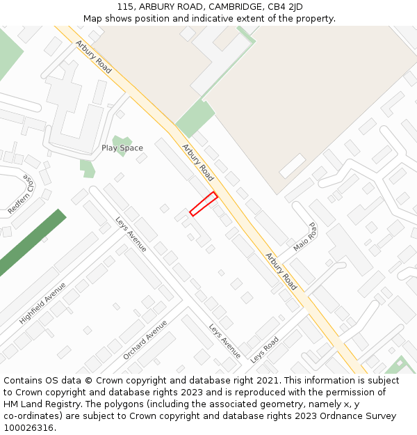 115, ARBURY ROAD, CAMBRIDGE, CB4 2JD: Location map and indicative extent of plot