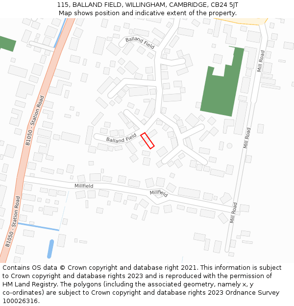 115, BALLAND FIELD, WILLINGHAM, CAMBRIDGE, CB24 5JT: Location map and indicative extent of plot