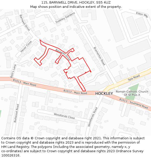 115, BARNWELL DRIVE, HOCKLEY, SS5 4UZ: Location map and indicative extent of plot