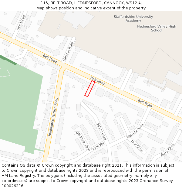 115, BELT ROAD, HEDNESFORD, CANNOCK, WS12 4JJ: Location map and indicative extent of plot