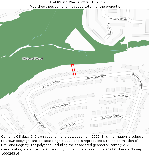 115, BEVERSTON WAY, PLYMOUTH, PL6 7EF: Location map and indicative extent of plot