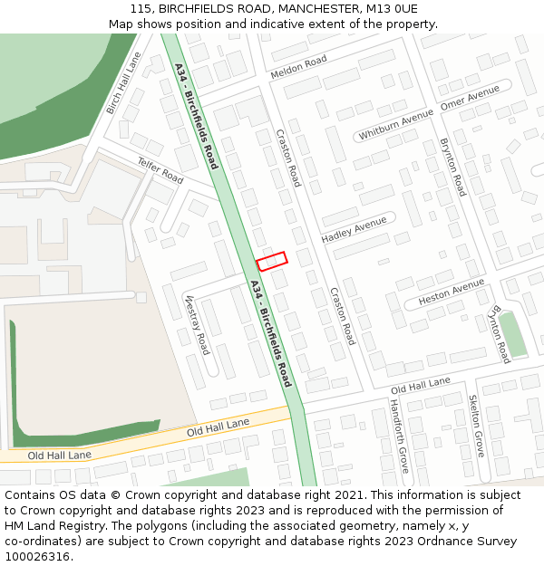 115, BIRCHFIELDS ROAD, MANCHESTER, M13 0UE: Location map and indicative extent of plot