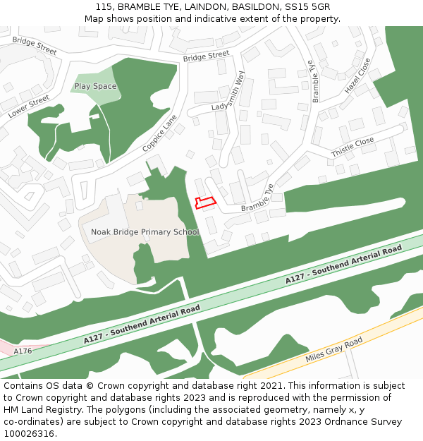 115, BRAMBLE TYE, LAINDON, BASILDON, SS15 5GR: Location map and indicative extent of plot
