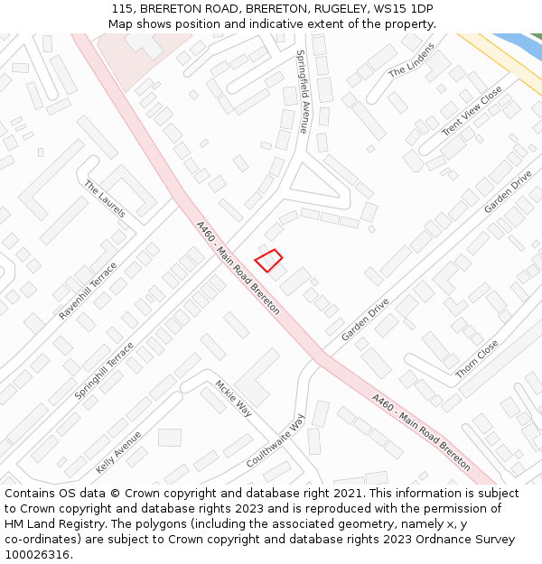 115, BRERETON ROAD, BRERETON, RUGELEY, WS15 1DP: Location map and indicative extent of plot