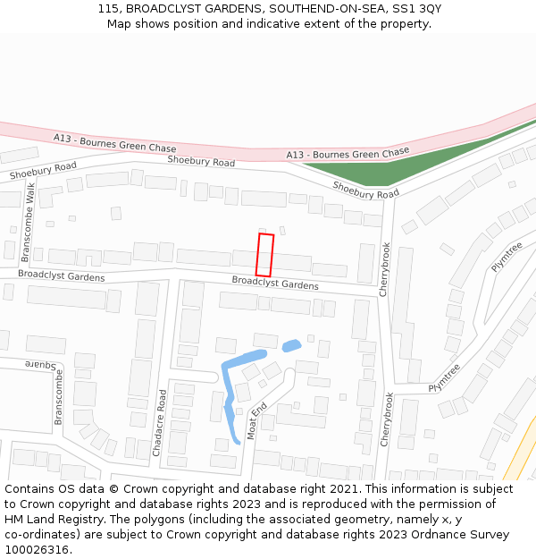 115, BROADCLYST GARDENS, SOUTHEND-ON-SEA, SS1 3QY: Location map and indicative extent of plot