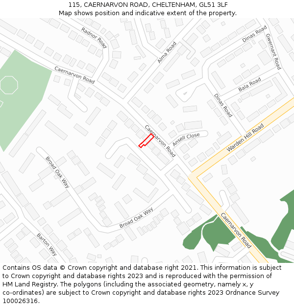 115, CAERNARVON ROAD, CHELTENHAM, GL51 3LF: Location map and indicative extent of plot