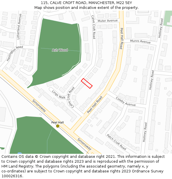 115, CALVE CROFT ROAD, MANCHESTER, M22 5EY: Location map and indicative extent of plot