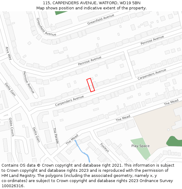 115, CARPENDERS AVENUE, WATFORD, WD19 5BN: Location map and indicative extent of plot