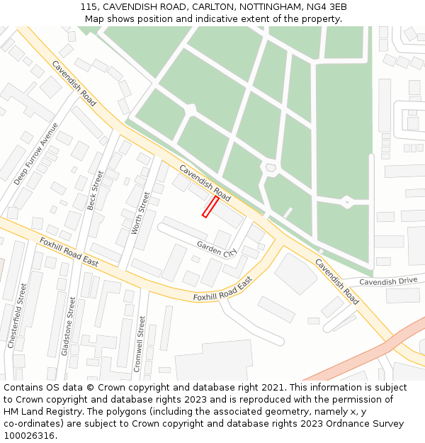 115, CAVENDISH ROAD, CARLTON, NOTTINGHAM, NG4 3EB: Location map and indicative extent of plot