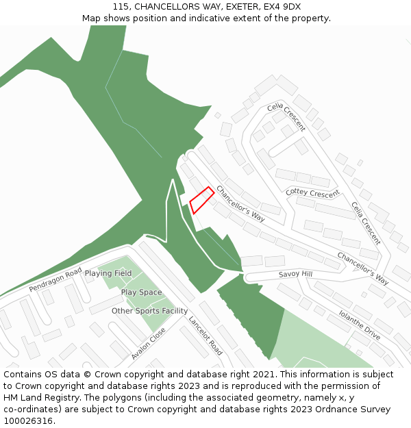 115, CHANCELLORS WAY, EXETER, EX4 9DX: Location map and indicative extent of plot