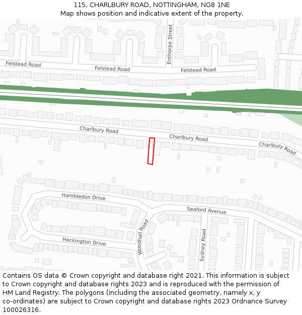 115, CHARLBURY ROAD, NOTTINGHAM, NG8 1NE: Location map and indicative extent of plot