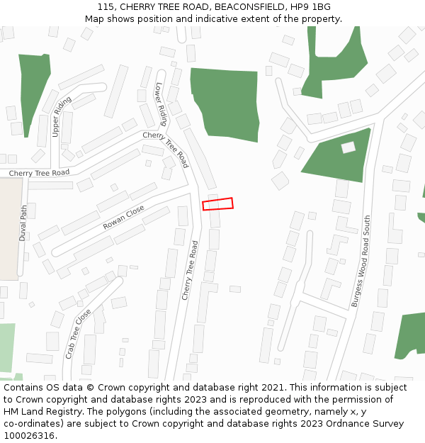 115, CHERRY TREE ROAD, BEACONSFIELD, HP9 1BG: Location map and indicative extent of plot