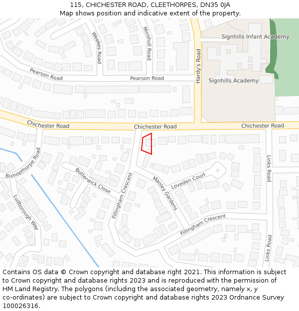 115, CHICHESTER ROAD, CLEETHORPES, DN35 0JA: Location map and indicative extent of plot