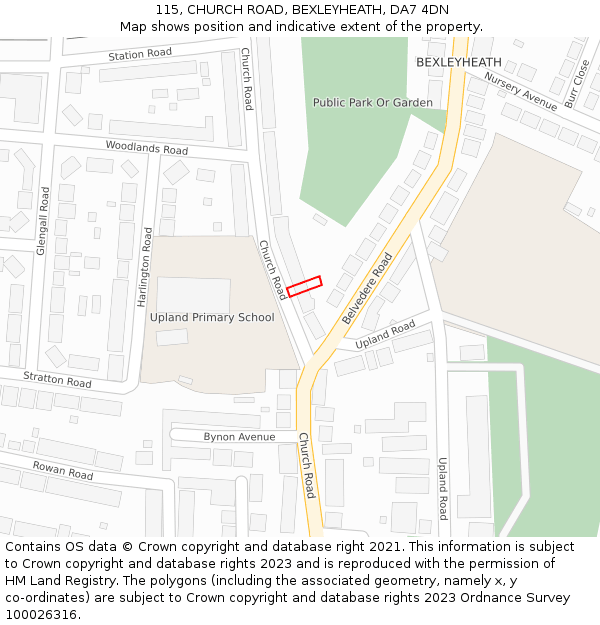 115, CHURCH ROAD, BEXLEYHEATH, DA7 4DN: Location map and indicative extent of plot