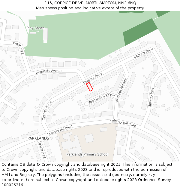 115, COPPICE DRIVE, NORTHAMPTON, NN3 6NQ: Location map and indicative extent of plot