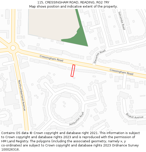 115, CRESSINGHAM ROAD, READING, RG2 7RY: Location map and indicative extent of plot