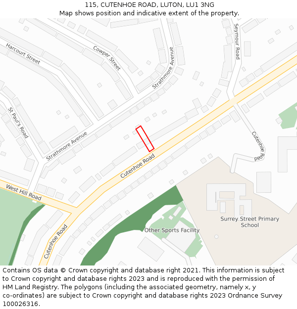 115, CUTENHOE ROAD, LUTON, LU1 3NG: Location map and indicative extent of plot