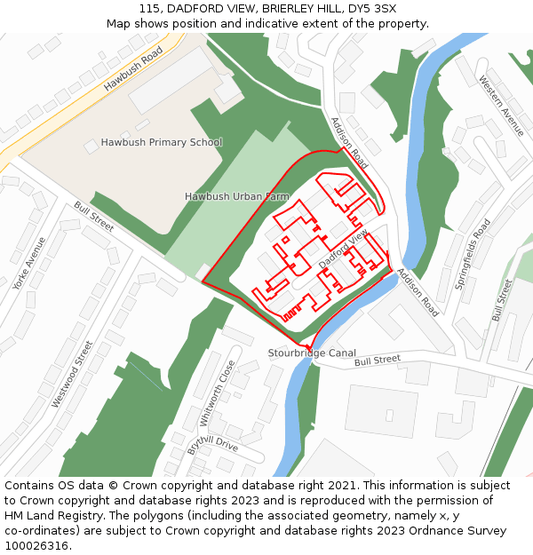 115, DADFORD VIEW, BRIERLEY HILL, DY5 3SX: Location map and indicative extent of plot