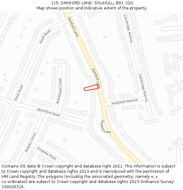 115, DANFORD LANE, SOLIHULL, B91 1QG: Location map and indicative extent of plot