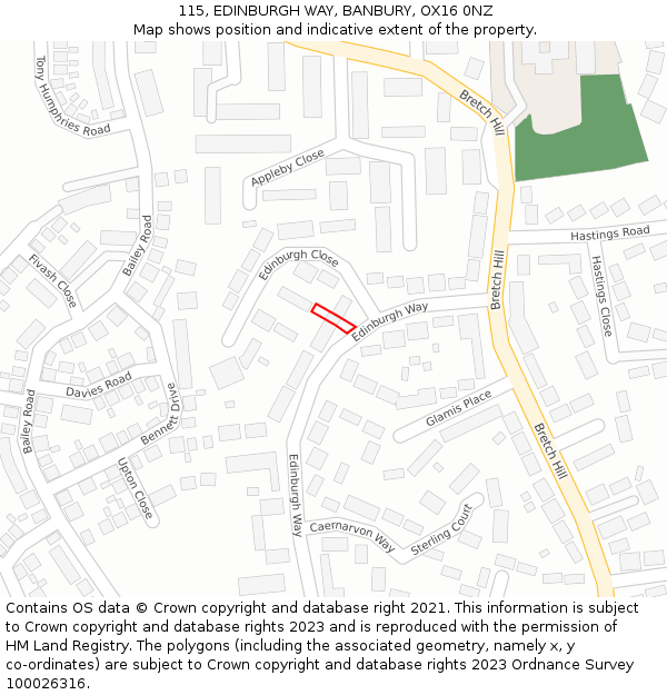 115, EDINBURGH WAY, BANBURY, OX16 0NZ: Location map and indicative extent of plot