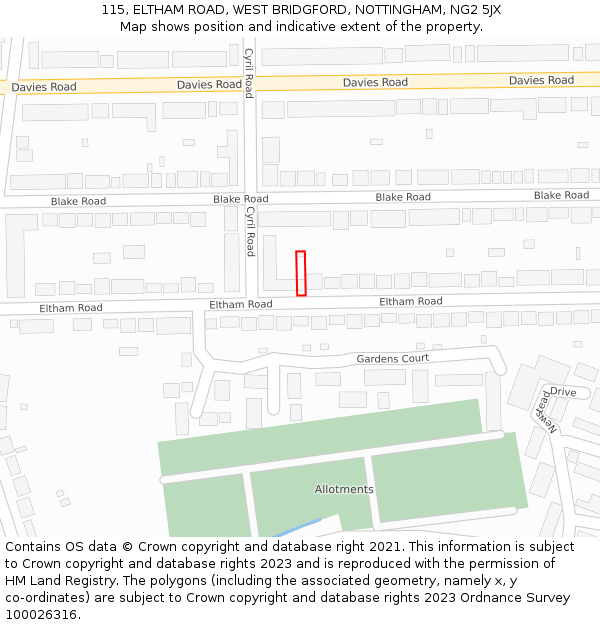 115, ELTHAM ROAD, WEST BRIDGFORD, NOTTINGHAM, NG2 5JX: Location map and indicative extent of plot