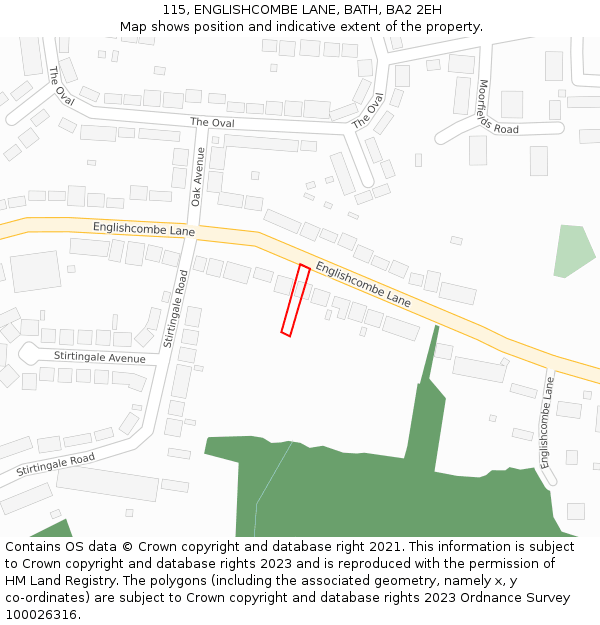 115, ENGLISHCOMBE LANE, BATH, BA2 2EH: Location map and indicative extent of plot