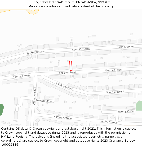 115, FEECHES ROAD, SOUTHEND-ON-SEA, SS2 6TE: Location map and indicative extent of plot