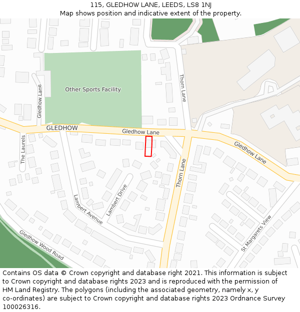 115, GLEDHOW LANE, LEEDS, LS8 1NJ: Location map and indicative extent of plot