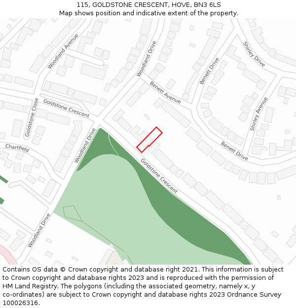 115, GOLDSTONE CRESCENT, HOVE, BN3 6LS: Location map and indicative extent of plot