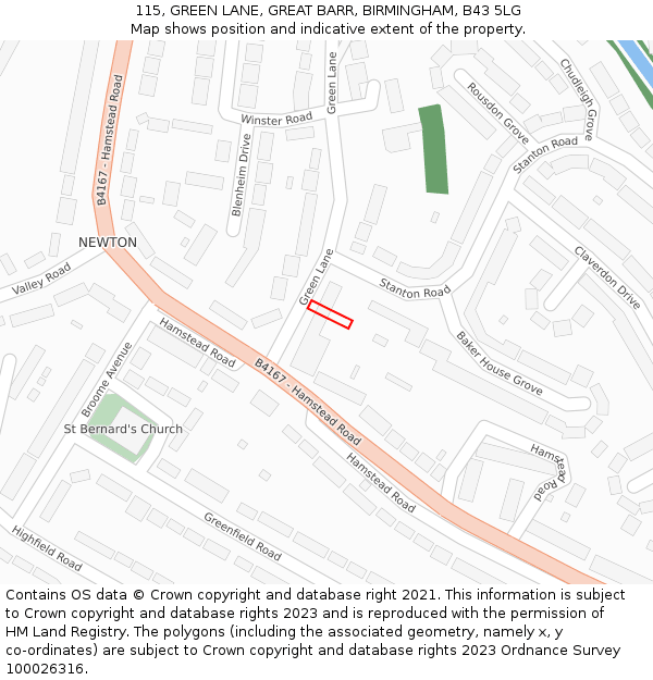 115, GREEN LANE, GREAT BARR, BIRMINGHAM, B43 5LG: Location map and indicative extent of plot