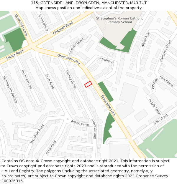 115, GREENSIDE LANE, DROYLSDEN, MANCHESTER, M43 7UT: Location map and indicative extent of plot