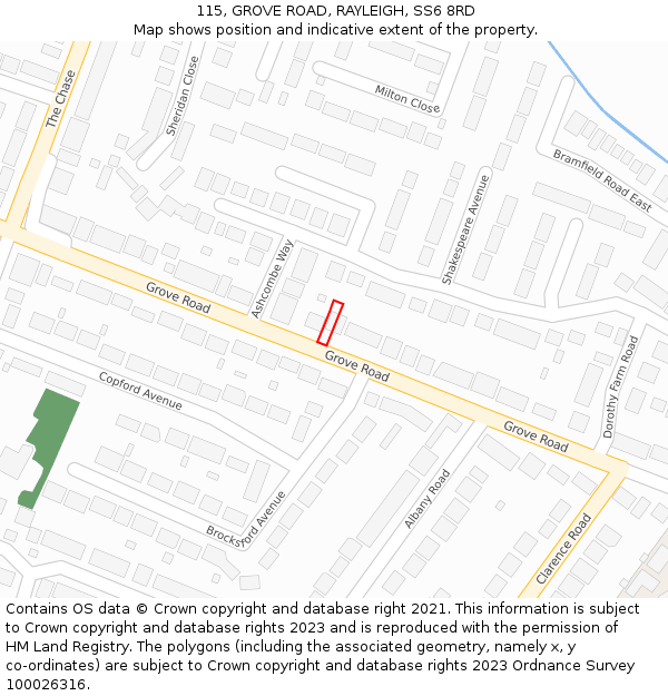 115, GROVE ROAD, RAYLEIGH, SS6 8RD: Location map and indicative extent of plot