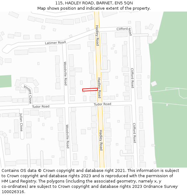 115, HADLEY ROAD, BARNET, EN5 5QN: Location map and indicative extent of plot