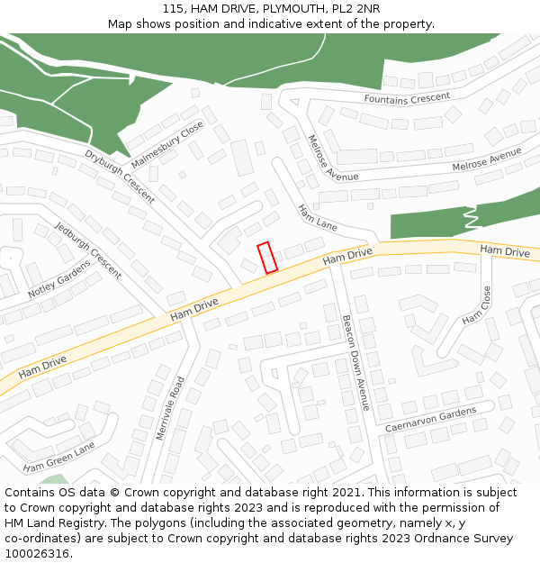 115, HAM DRIVE, PLYMOUTH, PL2 2NR: Location map and indicative extent of plot