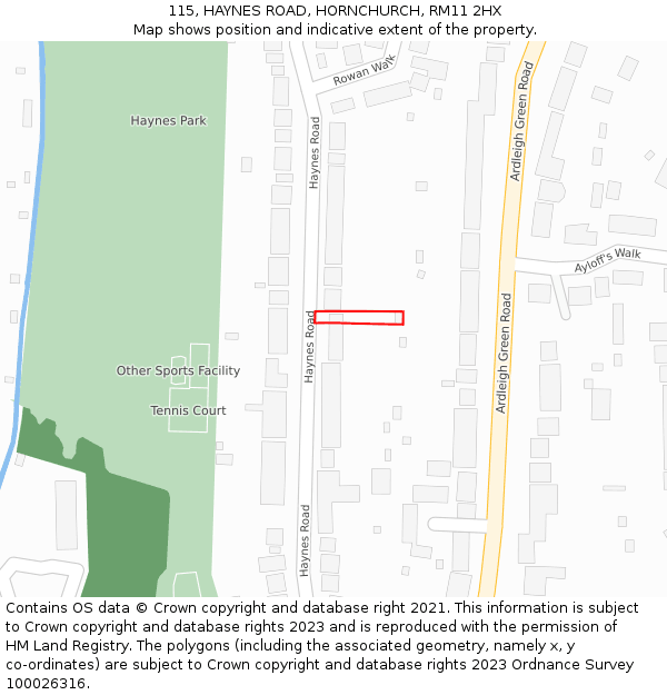 115, HAYNES ROAD, HORNCHURCH, RM11 2HX: Location map and indicative extent of plot