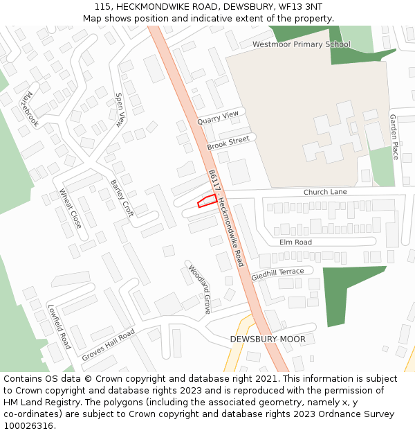 115, HECKMONDWIKE ROAD, DEWSBURY, WF13 3NT: Location map and indicative extent of plot