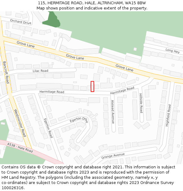 115, HERMITAGE ROAD, HALE, ALTRINCHAM, WA15 8BW: Location map and indicative extent of plot