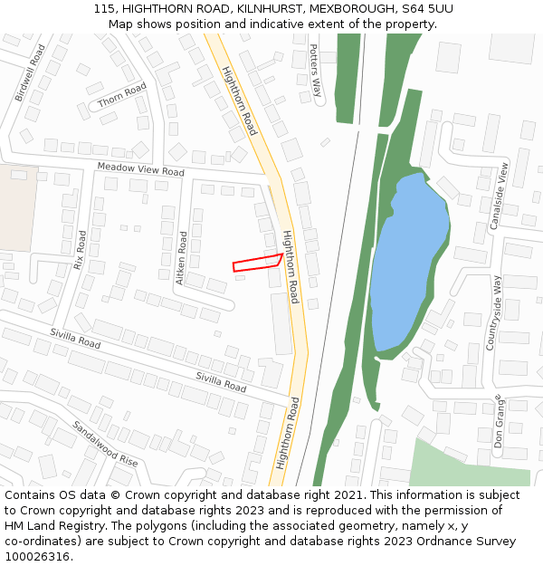 115, HIGHTHORN ROAD, KILNHURST, MEXBOROUGH, S64 5UU: Location map and indicative extent of plot