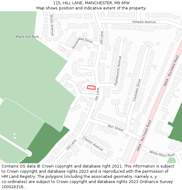 115, HILL LANE, MANCHESTER, M9 6PW: Location map and indicative extent of plot