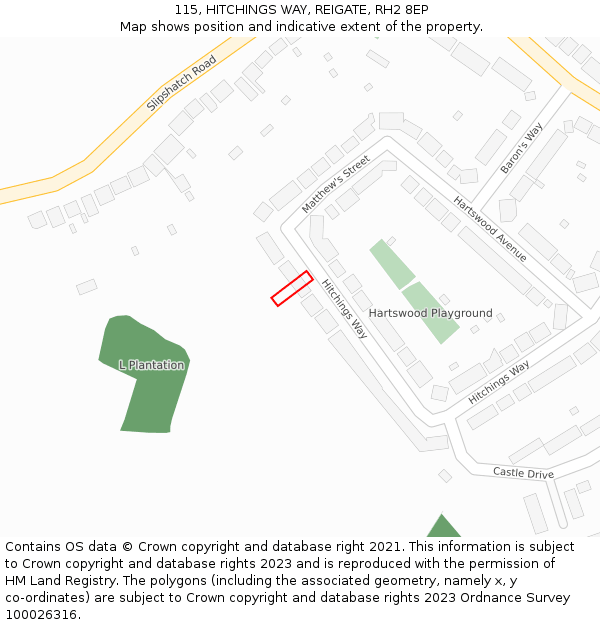 115, HITCHINGS WAY, REIGATE, RH2 8EP: Location map and indicative extent of plot