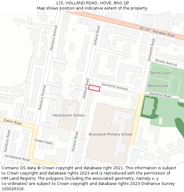 115, HOLLAND ROAD, HOVE, BN3 1JP: Location map and indicative extent of plot