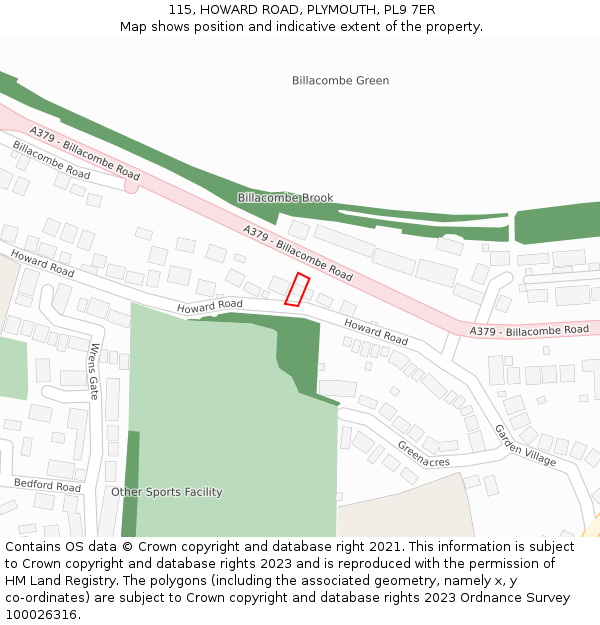 115, HOWARD ROAD, PLYMOUTH, PL9 7ER: Location map and indicative extent of plot