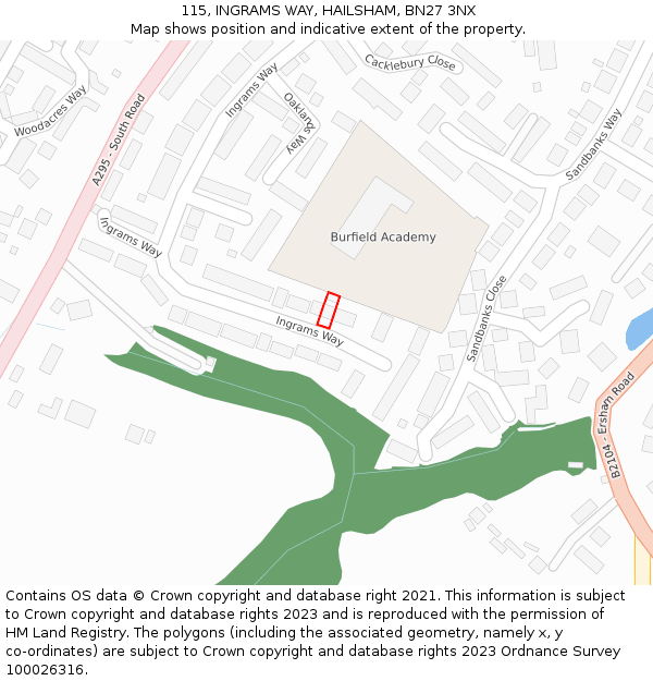 115, INGRAMS WAY, HAILSHAM, BN27 3NX: Location map and indicative extent of plot
